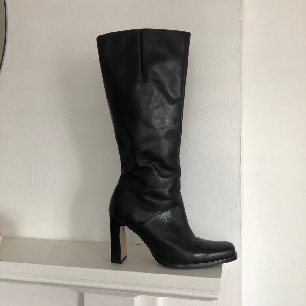 Vintage Leather Black Heeled Knee High Boots